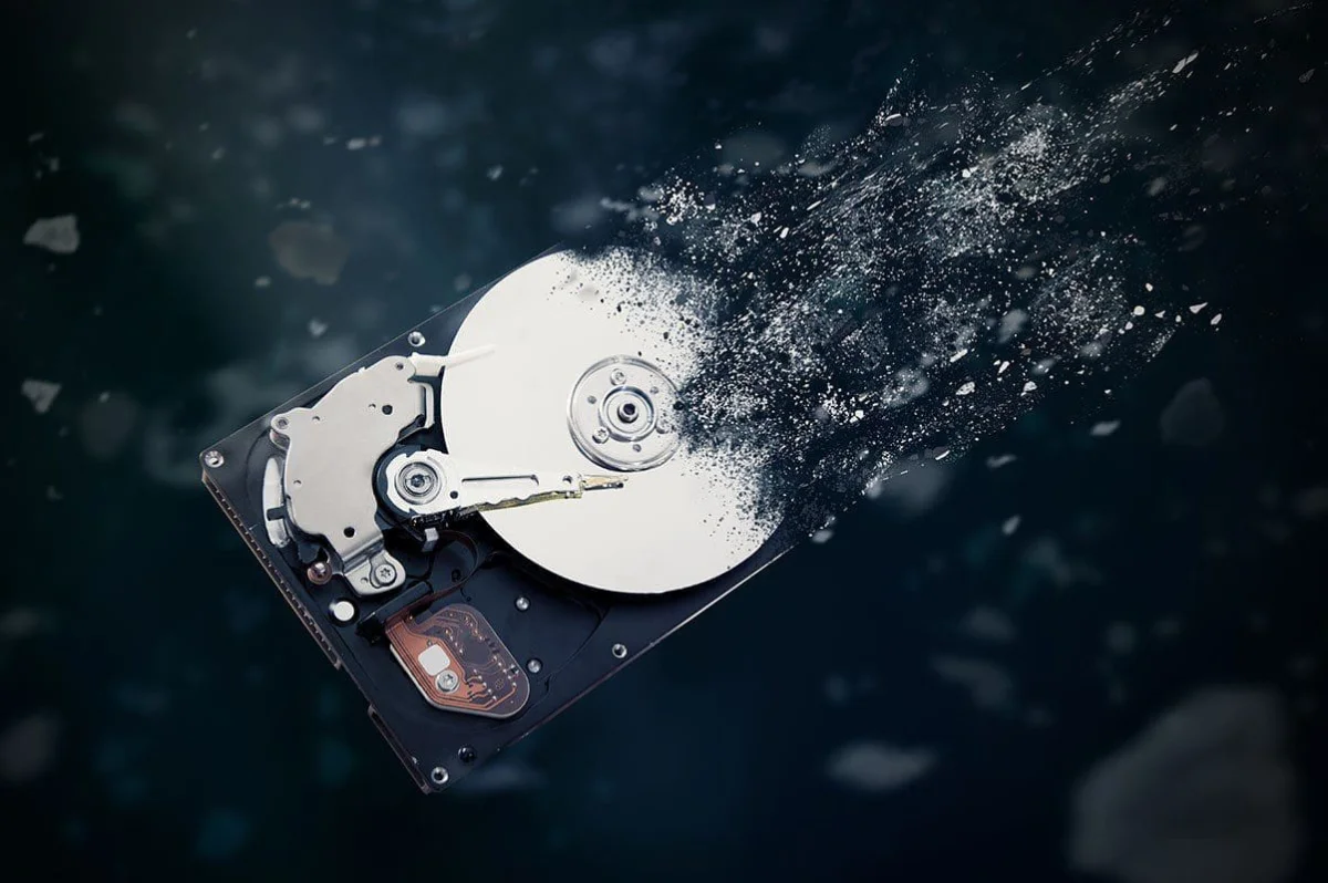 Data cleansing | photo of a destroyed hard drive